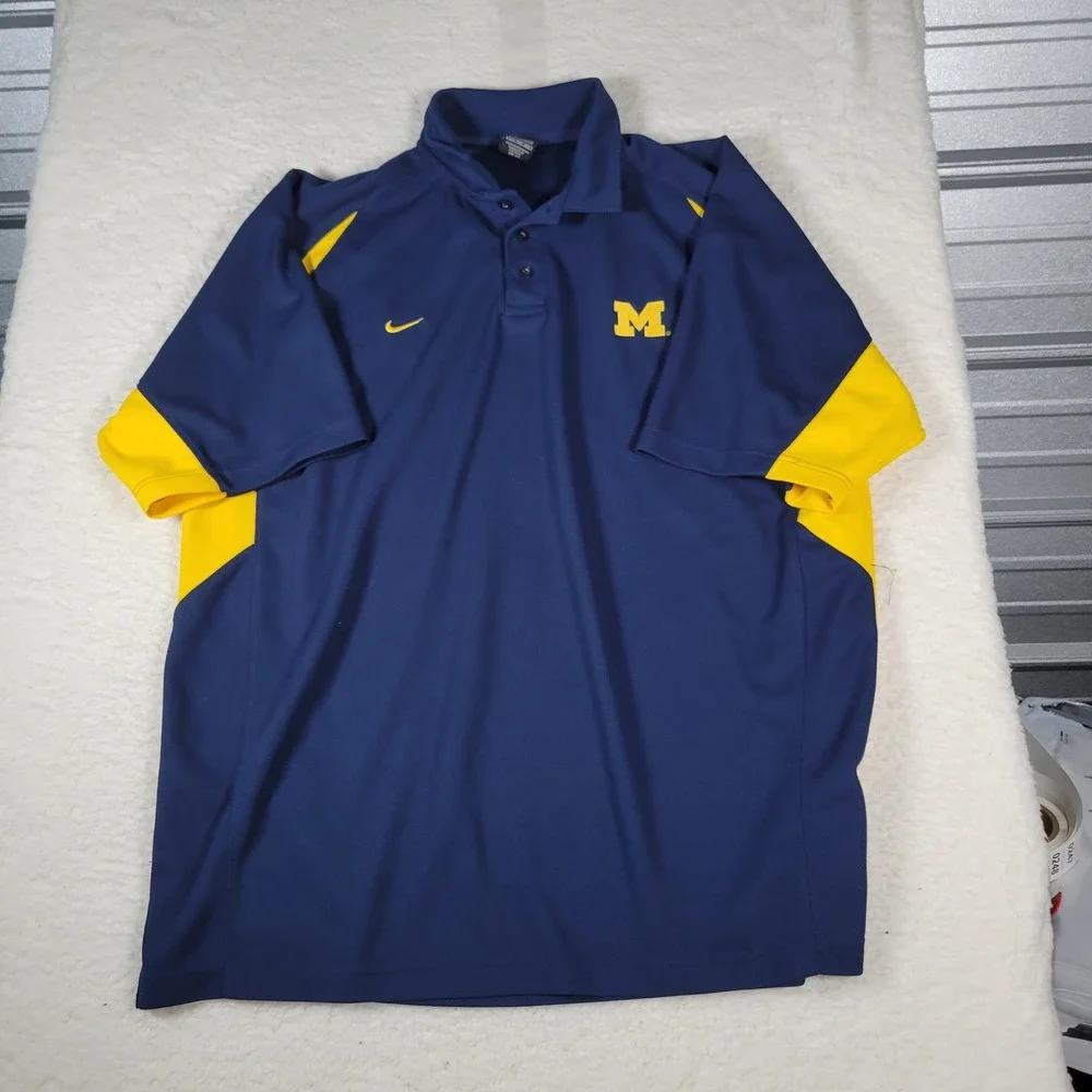 Nike Polo Shirt Mens XXL Blue Michigan Wolverines Dri-FIT Colorblock Authentic - Picture 14 of 16